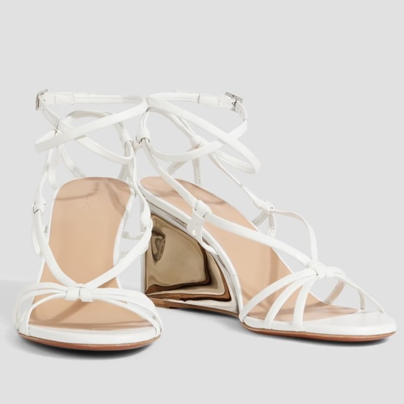 CHLOE Rebecca Sandals White Leather EU 39 Wedge Strappy Boho Silver Metallic New - Picture 4 of 12